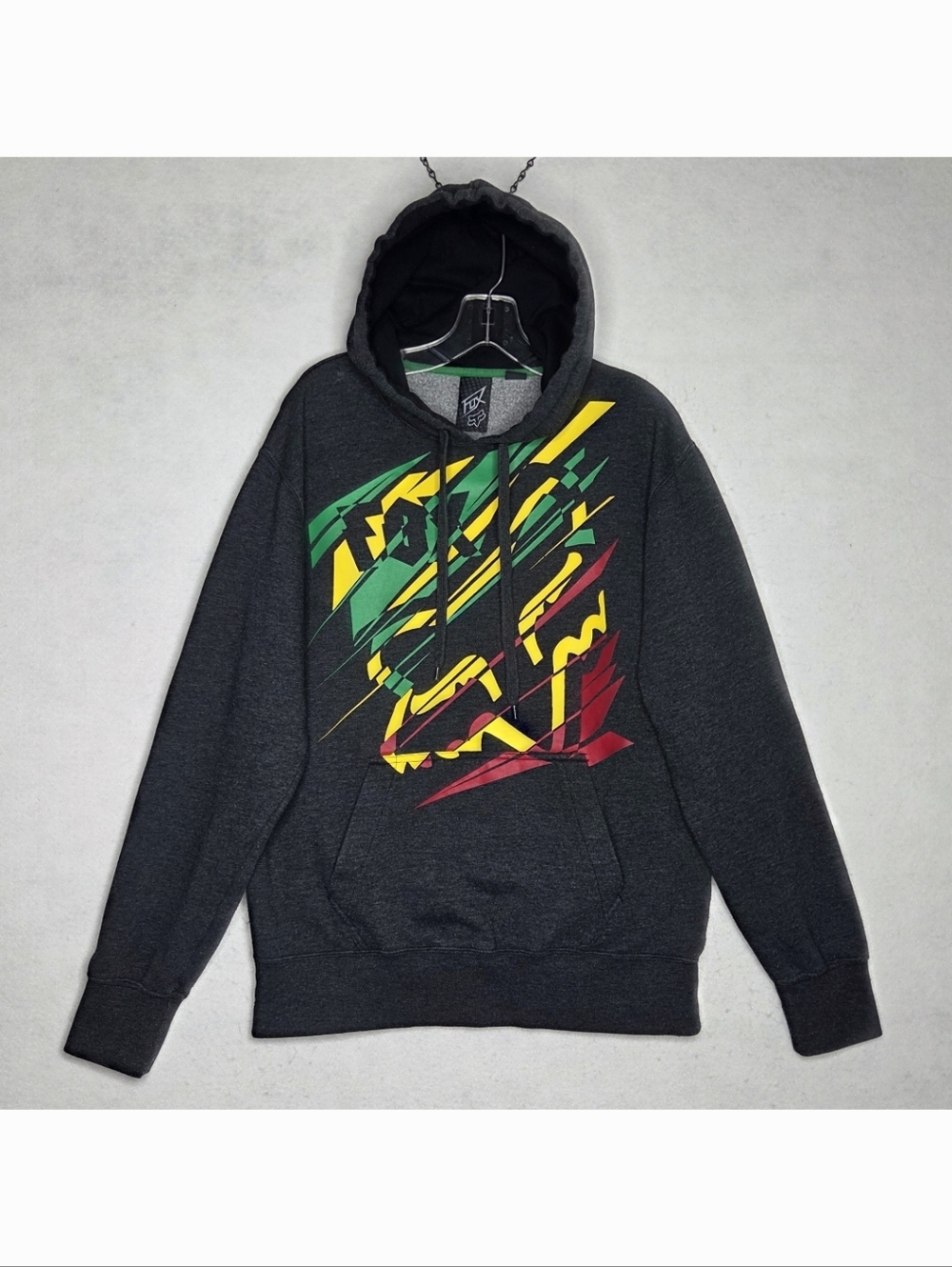 Fox Racing Mens Large Hoodie Fleece  Pullover Rasta Y2K Gray Head Logo Motocross